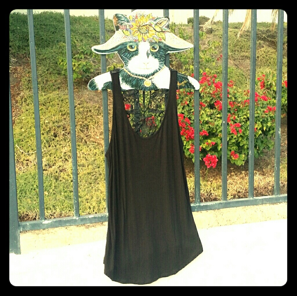 Black Lace back Tank Top